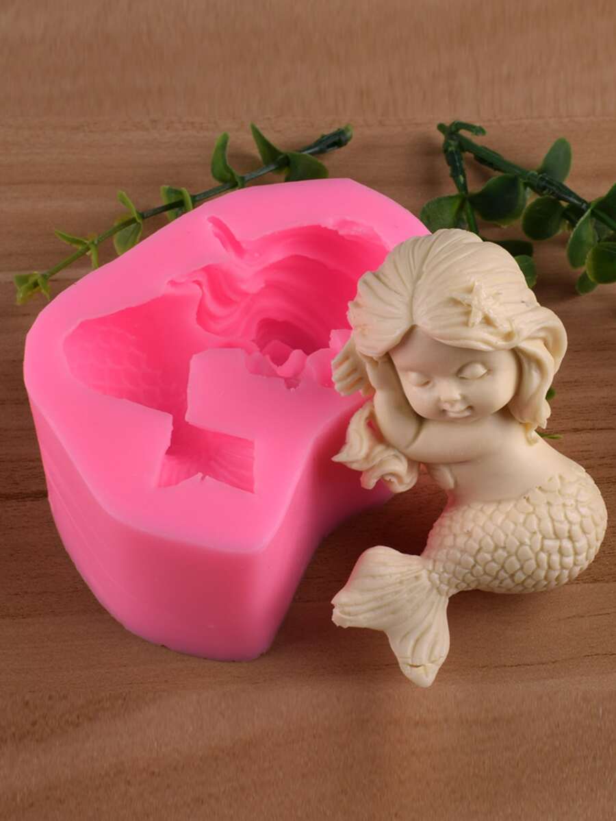 1 件美人魚形狀矽膠模具適用於慕斯、巧克力、蛋糕、冰淇淋,2 件更超值 - 粉色 - 查看 1