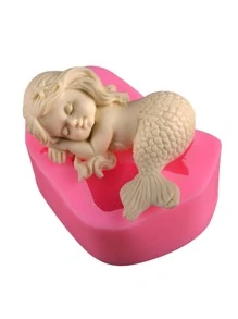 1 件美人魚形狀矽膠模具適用於慕斯、巧克力、蛋糕、冰淇淋,2 件更超值 - 粉色 - 查看 3