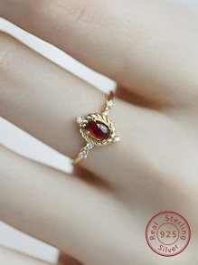 1入組925純銀宮廷風復古&藝術個性圓環適合女士,優雅&豪華首飾配件 - 金色 - 查看 1