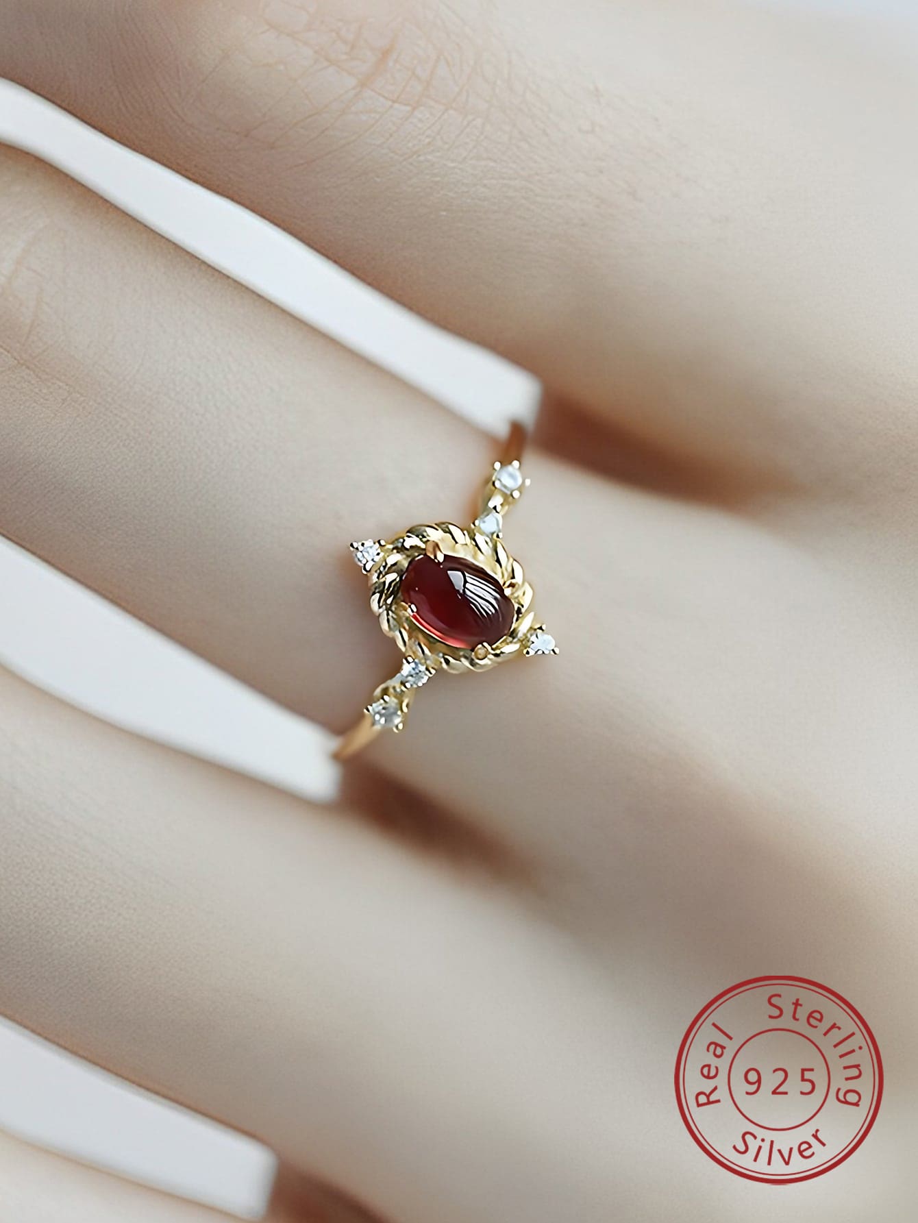 1入組925純銀宮廷風復古&藝術個性圓環適合女士,優雅&豪華首飾配件 - 金色 - 查看 1