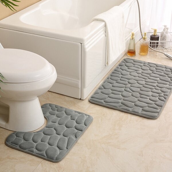 2 piezas/set con patrón de piedra en forma U Alfombrilla de baño con antideslizante Alfombra de baño