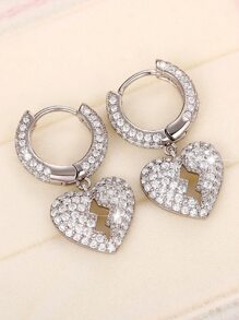 一对镶满立方氧化锆的破碎心形耳环，时尚男士个性化耳环，耳饰，情人节、妈妈、母亲节礼物 - 銀色 - 查看 2