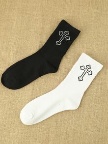2pairs Men Cross Pattern Crew Socks - Multicolor - View 2