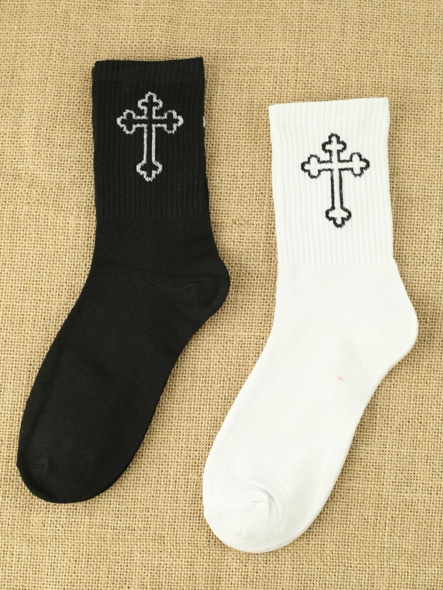 2pairs Men Cross Pattern Crew Socks - Multicolor - View 1