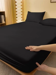 1Pc Phong cách đơn giản Thân thiện với làn da Thoáng khí Tấm trải giường màu trơn, Vỏ nệm cố định chống trượt, Khăn trải giường chống bụi, Bộ đồ giường tất cả các mùa (Không bao gồm vỏ gối) - Nhiều màu - Xem 1