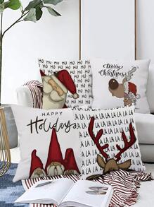 4入組聖誕主題印刷的枕套套裝(鹿和聖誕老人) - 聖誕老人-4pcs - 查看 2