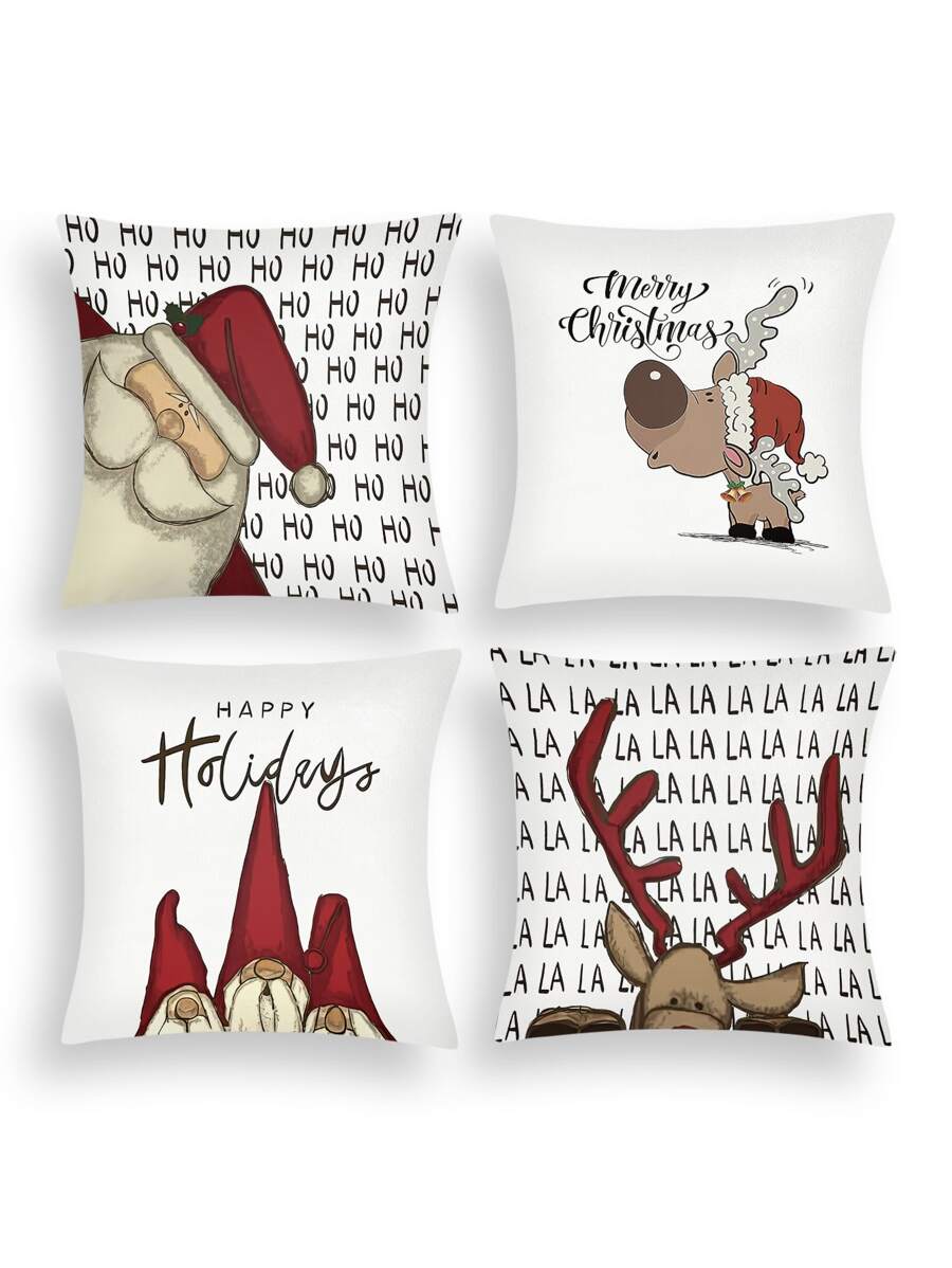 4入組聖誕主題印刷的枕套套裝(鹿和聖誕老人) - 聖誕老人-4pcs - 查看 1