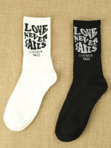 2pairs Men Slogan Graphic Fashion Crew Socks - Multicolor - View 1