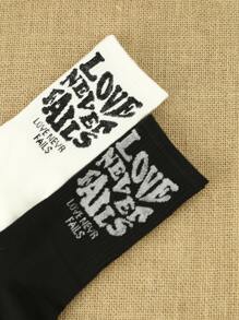 2pairs Men Slogan Graphic Fashion Crew Socks - Multicolor - View 4
