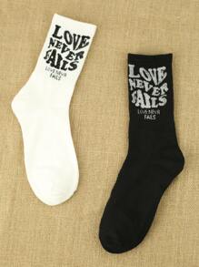 2pairs Men Slogan Graphic Fashion Crew Socks - Multicolor - View 2