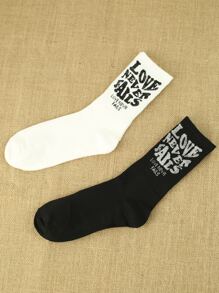 2pairs Men Slogan Graphic Fashion Crew Socks - Multicolor - View 3