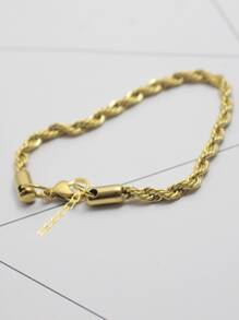 1pc Men's Stainless Steel Twisted Rope Chain - Yellow Gold - View 2