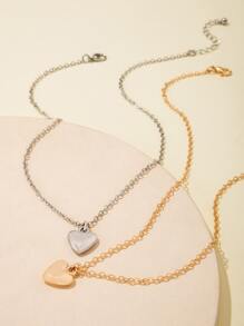 2入組愛心掛飾項鍊 - 彩色 - 查看 3