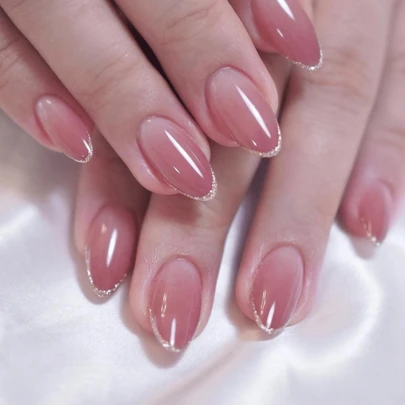 Upgrade Your Look With 24pcs Stylish Oval Shape Gradient Sparkly Full Coverage Nail Art Design Suitable For Parties, Dances And Daily Wear Press On Nails Nail Supplies