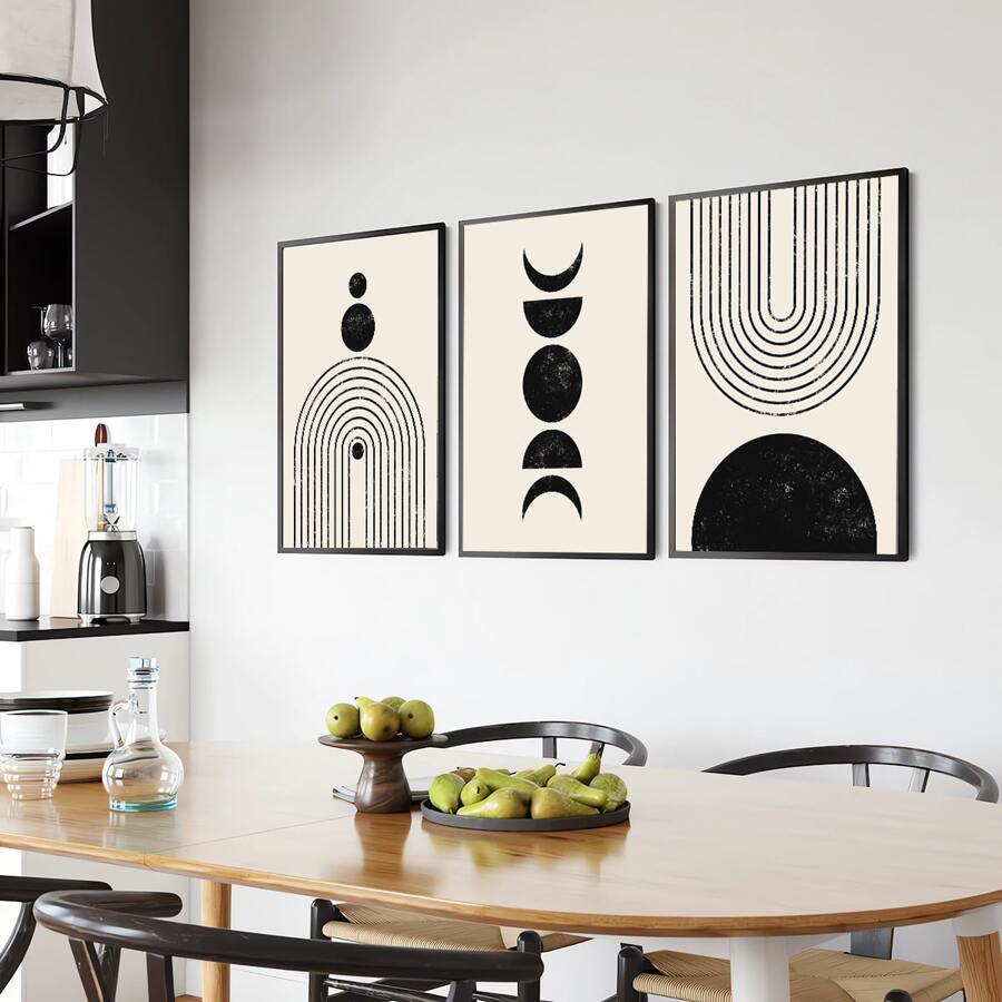 3入組/套當代黑色淺褐色的抽象繪畫&幾何圖案復古海報帆布印花現代簡約掛畫適用於客廳,臥室,家庭裝飾用品 - 杏色 - 查看 1