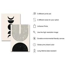 3入組/套當代黑色淺褐色的抽象繪畫&幾何圖案復古海報帆布印花現代簡約掛畫適用於客廳,臥室,家庭裝飾用品 - 杏色 - 查看 5