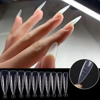 100 piezas Molde de extensión de uñas transparente con caja, molde de puntas de uñas con numeración previa, sin necesidad de soporte de papel para diseño de arte de uñas de manicura de gel en salón y DIY, suministros para uñas, herramientas para uñas, herramientas de arte de uñas, de vuelta a la escuela, uñas, herramientas para uñas para uñas postizas