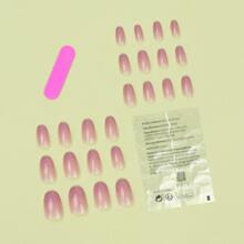 24入組時尚橢圓形漸變閃亮全覆蓋指甲藝術設計，適用於派對、跳舞和日常穿著，壓克力假指甲用品升級您的外觀 - 彩色 - 查看 3