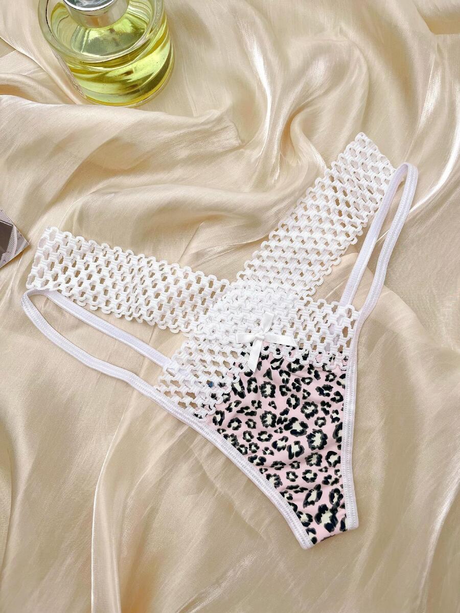 White See-Through Interlaced Ice Silk Underwear For Women, Sexy And Perspective Low Waist Thong With Fine Straps, Suitable For Sports And Outerwear - White - View 1