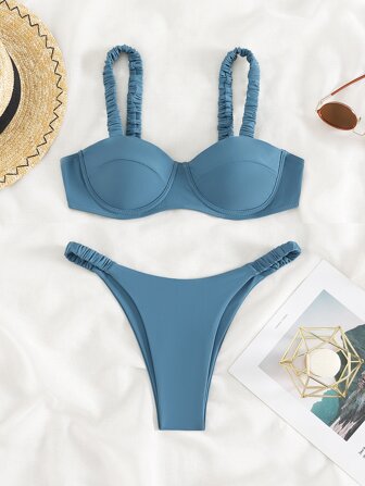 Conjunto de bikini sexy de unicolor para mujer, verano