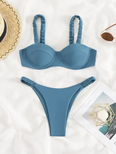 女士纯色性感比基尼套装夏季
