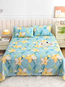 3pcs/set Cool & Breathable Bedding Set, With 1 Bed Sheet & 2 Pillowcases - Multicolor - View 1