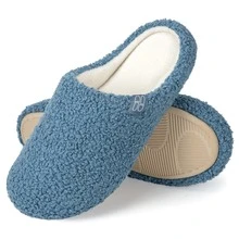 Women's Teddy Fleece Memory Foam Slip On Soft House Shoes Indoor Outdoor Ladies Slippers - 藍色 - 查看 2