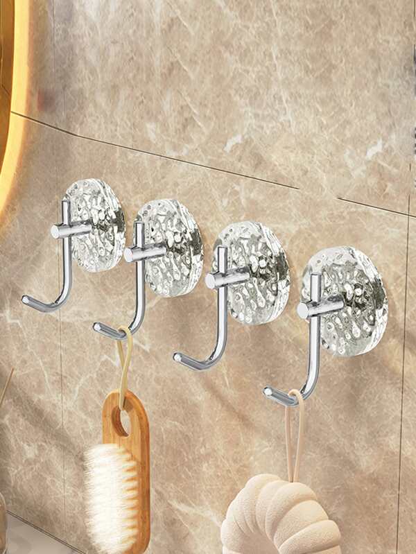 Gancho adhesivo de acrílico plateado, sin perforación, con gran poder de sujeción, adecuado para puertas, pasillos, baños, para colgar toallas