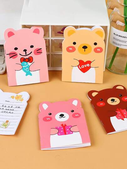 10pcs Mini Cartoon Shaped Notebooks, Cute Bear Design Memo Pads For School Supplies
