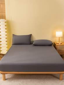 1pc Simple Style Soft & Breathable Solid Color Brushed Fitted Sheet, Dustproof Bedding Mattress Cover With Anti-Slip Design, Bedspread All Seasons (Pillowcase Not Included) - Multicolor - View 4