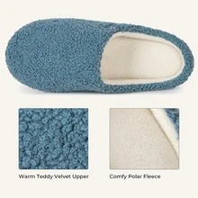 Women's Teddy Fleece Memory Foam Slip On Soft House Shoes Indoor Outdoor Ladies Slippers - 藍色 - 查看 5