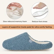 Women's Teddy Fleece Memory Foam Slip On Soft House Shoes Indoor Outdoor Ladies Slippers - 藍色 - 查看 3