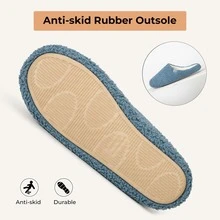 Women's Teddy Fleece Memory Foam Slip On Soft House Shoes Indoor Outdoor Ladies Slippers - 藍色 - 查看 6