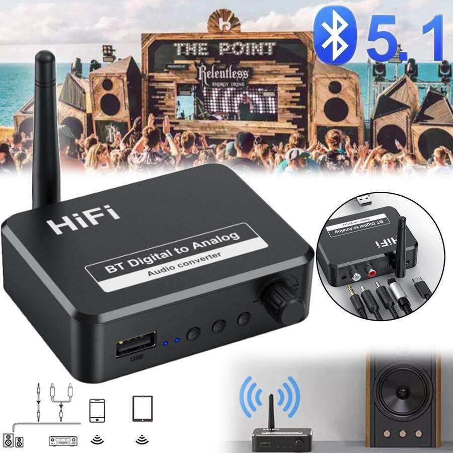 Adaptadores Rca Receptor Bluetooth 5.1convertidor Digital - Negro - Ver 1