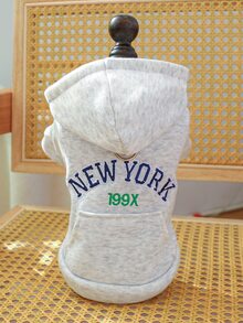 1 pieza Ropa para mascotas Sudadera con capucha con con bordado de letra para perros con gatos - gris color - Gris - Ver 4