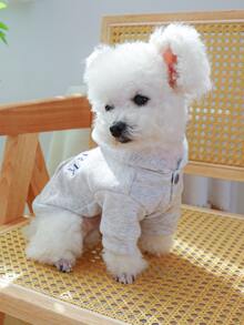 1 pieza Ropa para mascotas Sudadera con capucha con con bordado de letra para perros con gatos - gris color - Gris - Ver 3