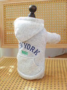 1 pieza Ropa para mascotas Sudadera con capucha con con bordado de letra para perros con gatos - gris color - Gris - Ver 5