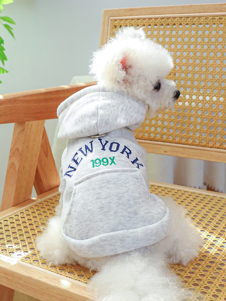 1 pieza Ropa para mascotas Sudadera con capucha con con bordado de letra para perros con gatos - gris color - Gris - Ver 1