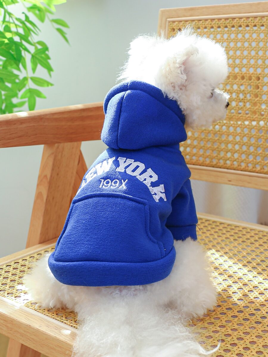 1pc Pet Clothes Hoodie With Embroidered Letters 'ny', Blue, For Small And Medium-sized Dogs And Cats - Blue - View 1