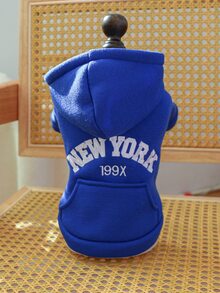 1pc Pet Clothes Hoodie With Embroidered Letters 'ny', Blue, For Small And Medium-sized Dogs And Cats - Blue - View 5