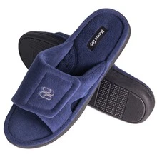 Men's Cozy Coral Velvet Memory Foam Open Toe Slipper with Adjustable Hook and Loop - 青碧色 - 查看 3
