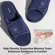 Men's Cozy Coral Velvet Memory Foam Open Toe Slipper with Adjustable Hook and Loop - 青碧色 - 查看 6