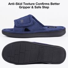 Men's Cozy Coral Velvet Memory Foam Open Toe Slipper with Adjustable Hook and Loop - 青碧色 - 查看 2