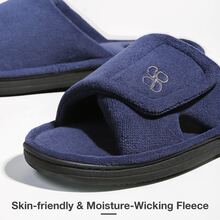 Men's Cozy Coral Velvet Memory Foam Open Toe Slipper with Adjustable Hook and Loop - 青碧色 - 查看 1