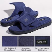 Men's Cozy Coral Velvet Memory Foam Open Toe Slipper with Adjustable Hook and Loop - 青碧色 - 查看 5