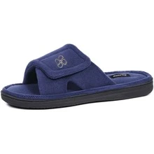 Men's Cozy Coral Velvet Memory Foam Open Toe Slipper with Adjustable Hook and Loop - 青碧色 - 查看 4
