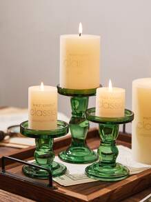 3pcs/set Transparent Green Glass Candle Holders, European Style Crystal Candlesticks For Wedding Dinner Table Decoration, Home