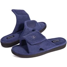 Men's Cozy Coral Velvet Memory Foam Open Toe Slipper with Adjustable Hook and Loop - 青碧色 - 查看 7