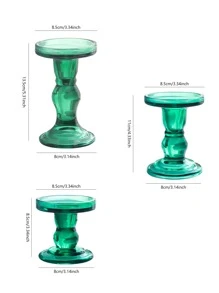 3pcs/set Transparent Green Glass Candle Holders, European Style Crystal Candlesticks For Wedding Dinner Table Decoration, Home