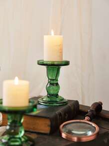 3pcs/set Transparent Green Glass Candle Holders, European Style Crystal Candlesticks For Wedding Dinner Table Decoration, Home